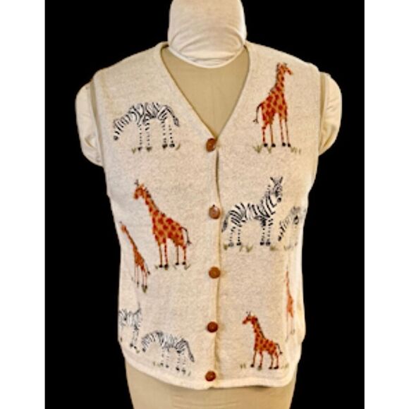 Marisa Christima Zebra Giraffe Vest Sz. M Silk/Cotton Blend Safari - Picture 2 of 9
